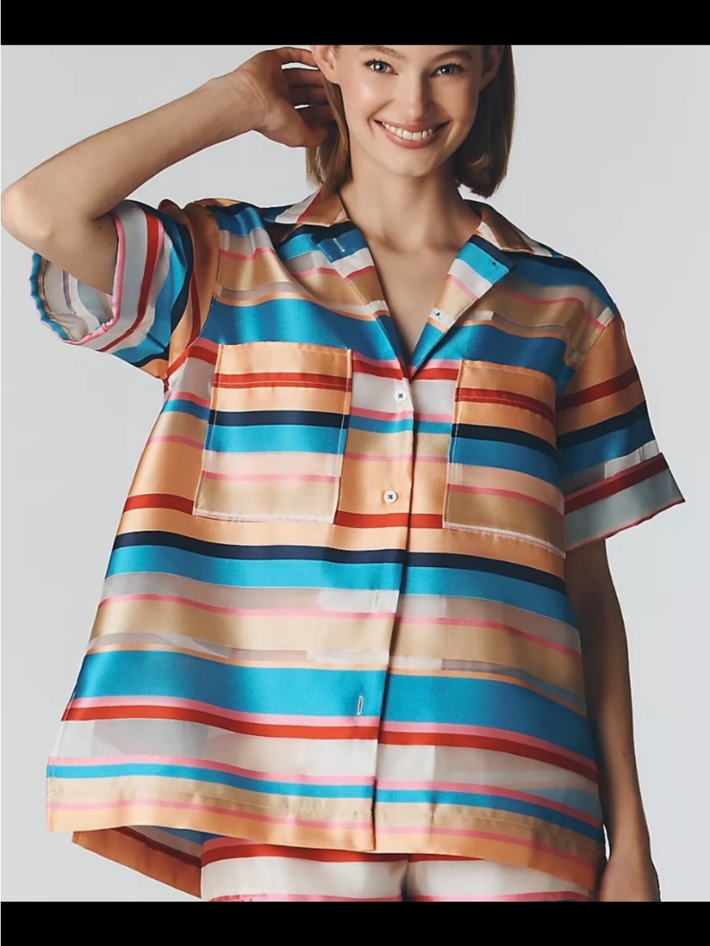 Women’s Striped Oversized Button Down Top.
